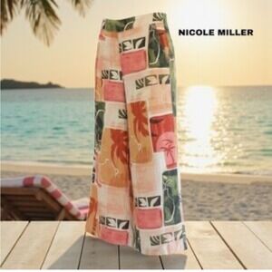Nicole Miller Tropical Multicolor Wide-Leg Pants